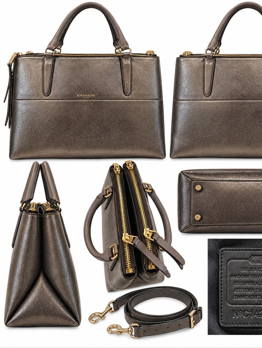 Coach Borough Bag in a textured metallic leather finish